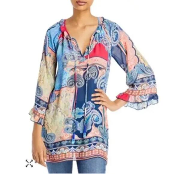 Johnny Was Jade Boho Oversized Daria Multicolored Mixed Print Blouse Size XS - Picture 2 of 11
